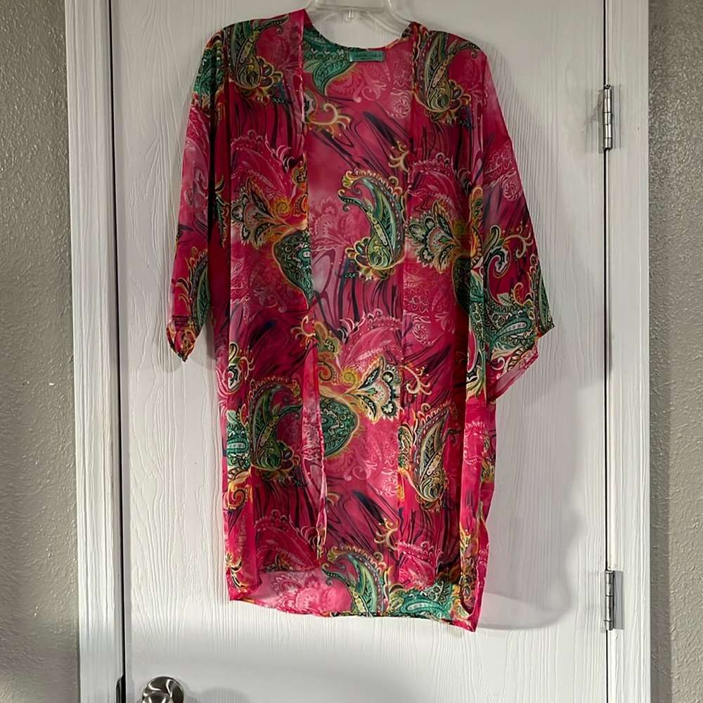 chris & carol Pink Swim Coverup Kimono Size L